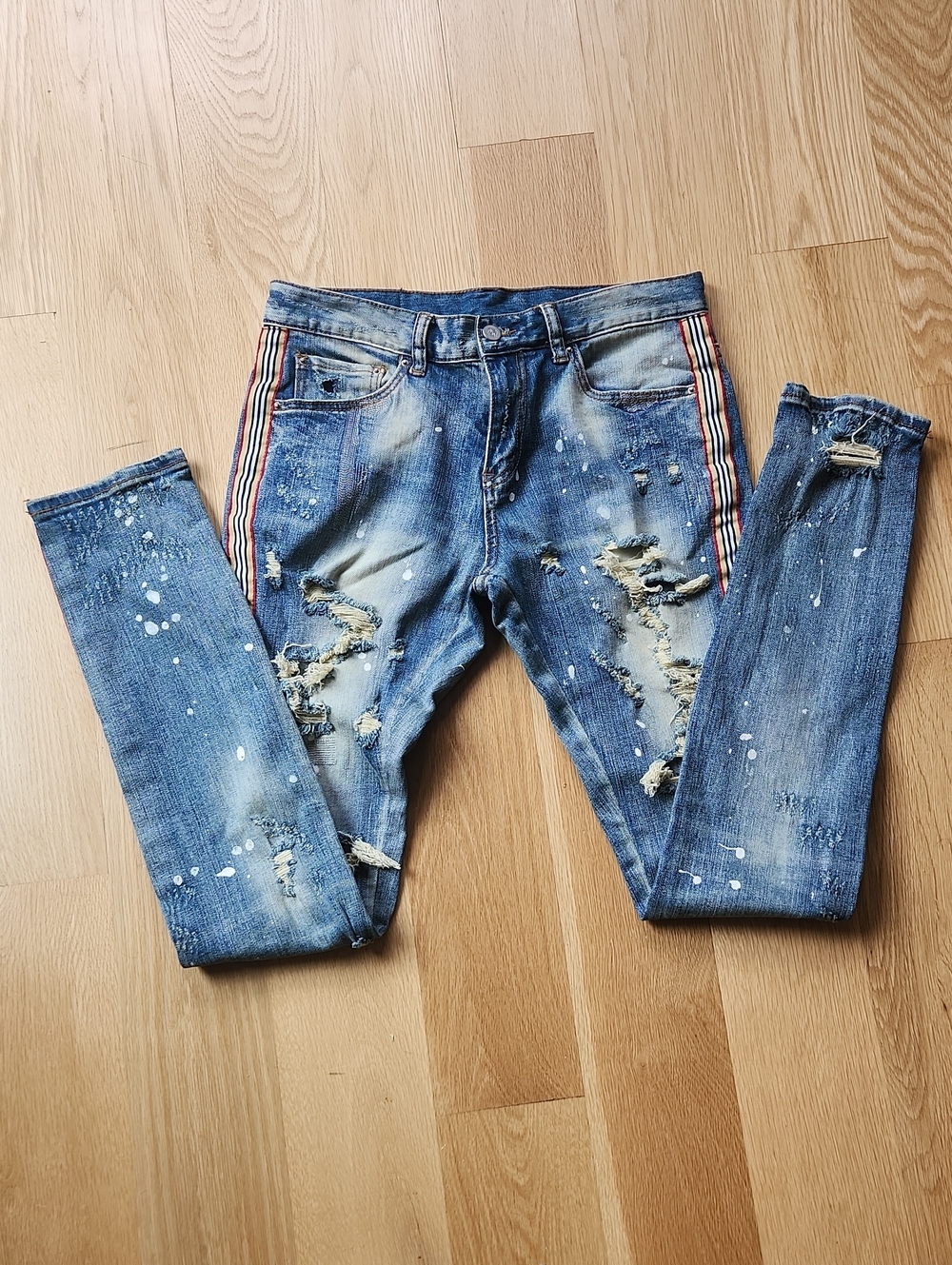 Dope Distressed Skinny Stripe Denim Jeans
